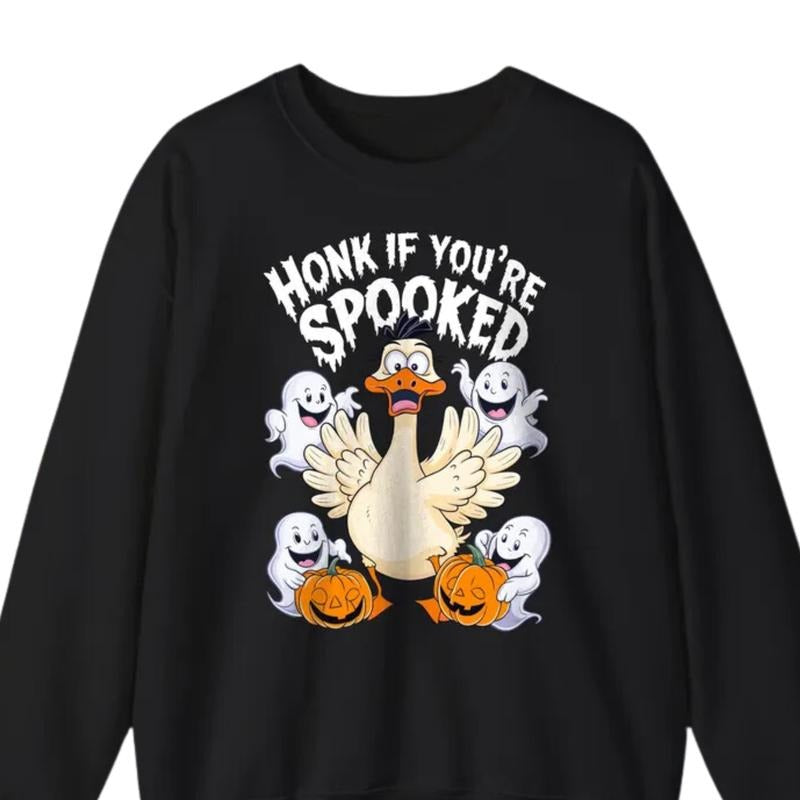 Halloween Silly Goose Sweatshirt, Halloween Hoodie, Honk If You Spooked Of Ghosts Retro Sweater, Trendy Shirt, Silly...