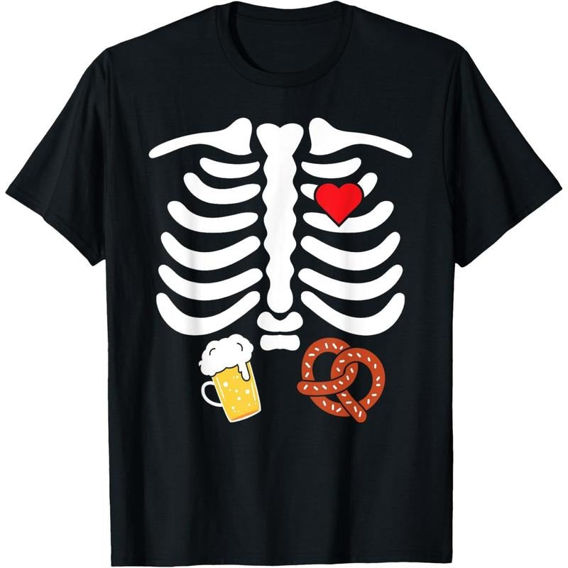 Halloween Skeleton Food Belly Beer Pretzel T Shirt T-Shirt made in usa Hoodie, Sweatshirt | TeeBloomCo.com