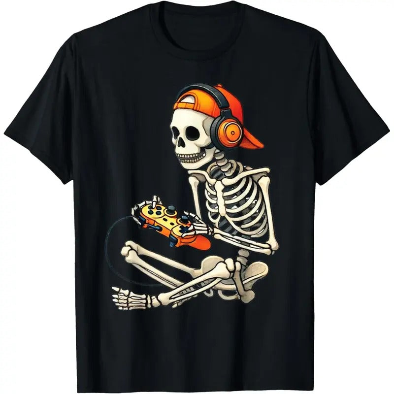 Halloween Skeleton Gamer Video Gaming Boys Men Kids Tees T-Shirt made in usa Hoodie, Sweatshirt | TeeBloomCo.com