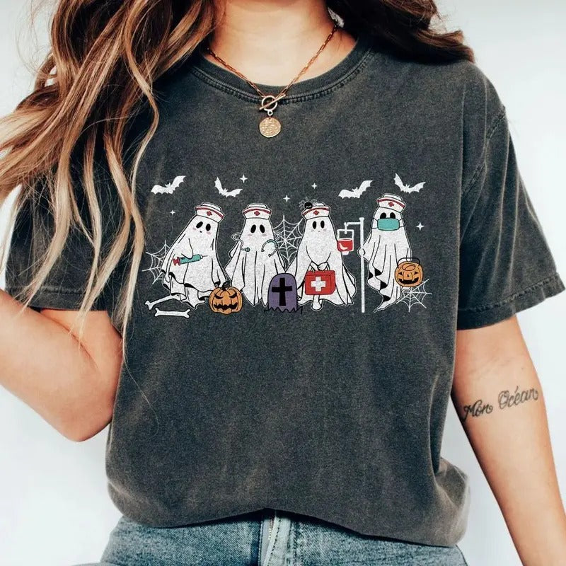 Halloween Spooky Nurse Shirt, Ghost Nurse Halloween Shirt, Halloween Hospital Party Gift, ICU Nurse, Halloween Nurse...