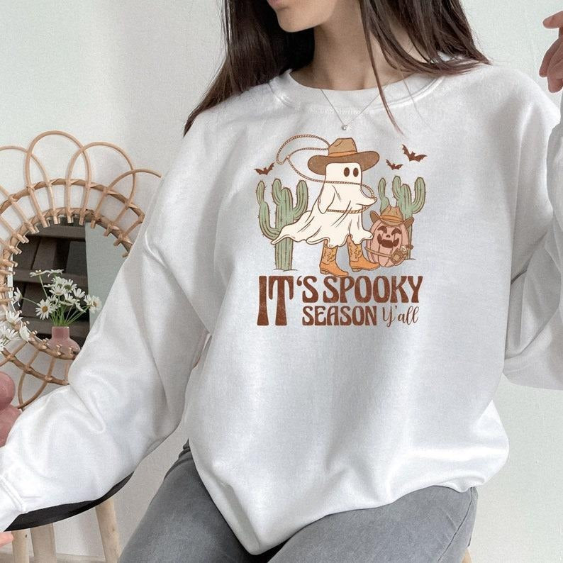 Halloween Sweatshirt , Halloween Cowboy , Spooky Ghost Shirt ,  Cute Halloween Sweatshirt , Its Spooky Season Yall Hoodie