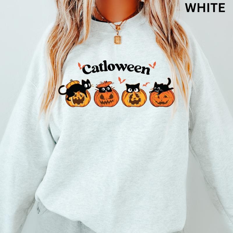 Halloween Sweatshirt, Halloween Cat Sweatshirt, Catloween Crewneck, Cats Sweatshirt, Oversized Halloween Graphic...