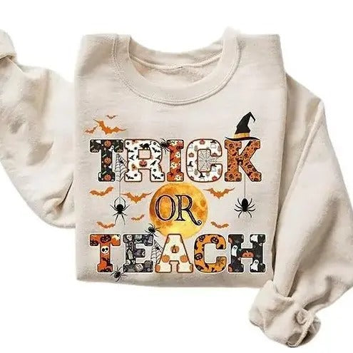 Halloween Teacher Sweatshirt, Trick Or Teach Shirt, Spooky Teacher Gift, Funny Halloween Tee, Fall Teacher Shirt, Teacher...