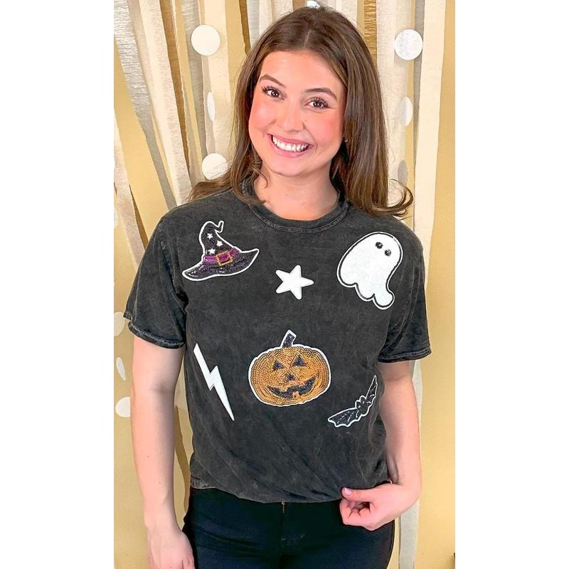 Halloween Things Sequin Mineral Washed T-Shirt Hoodie, Sweatshirt | TeeBloomCo.com