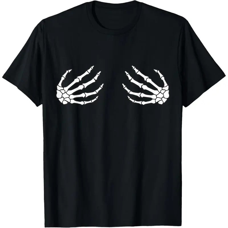 Halloween Women's Boob Skeleton Hand T-Shirt made in usa Hoodie, Sweatshirt | TeeBloomCo.com