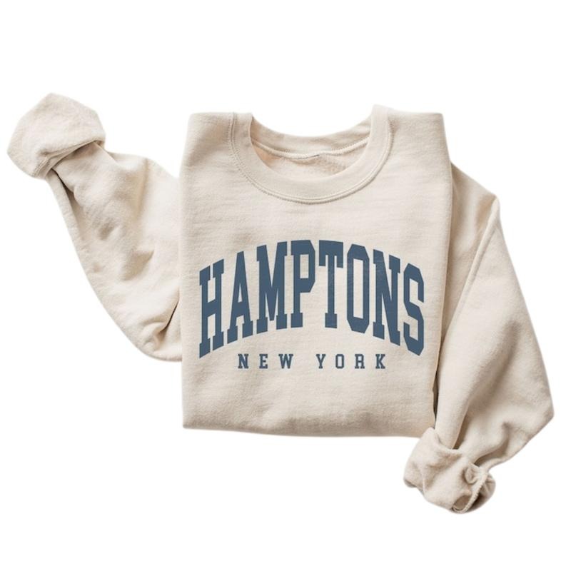 Hamptons City Sweatshirt, New York Pullover Shirt, Vintage Varsity Aesthetic Hoodie, Trendy Travel Destination Gift,...