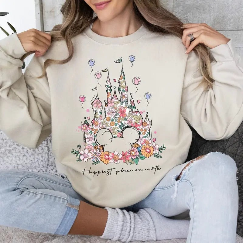 Happiest Place on Earth Sweatshirt Tshirt, Magic Kingdom Shirt, Castle Floral Shirt, Magical World Shirt, Magical...