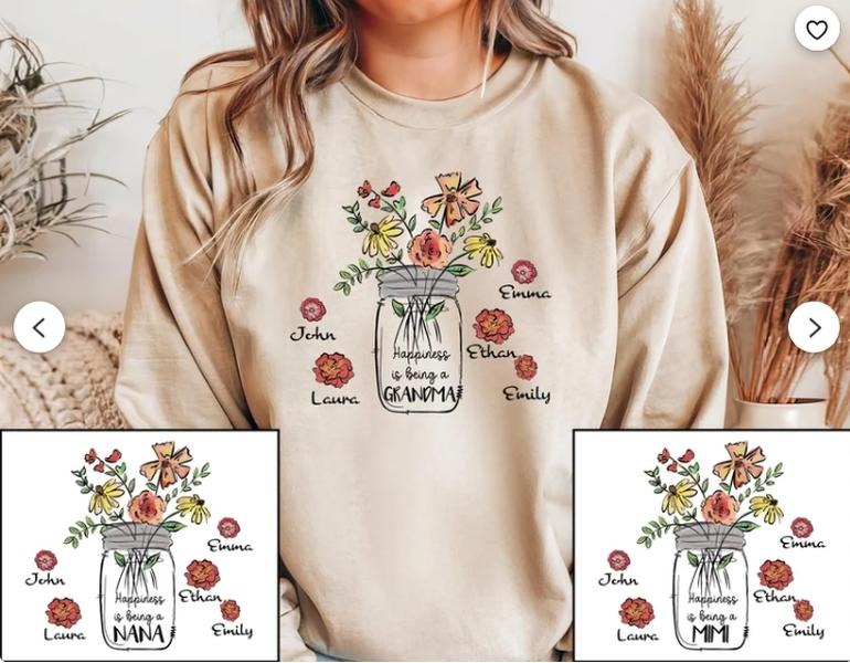 Happiness Is Being A Granma Sweatshirt, Custom Grandma Sweatshirt With Grandkids Names, Mothers Day Gift for Grandma,...