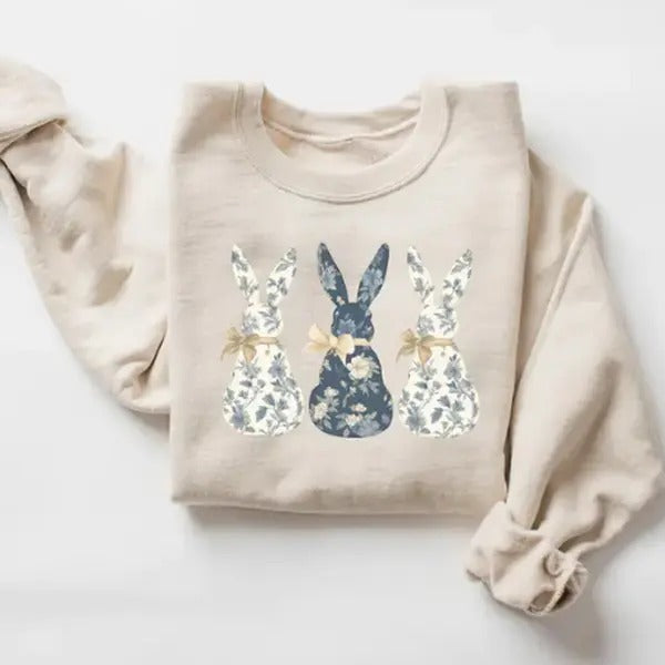 Happy Easter Bunny Shirt - Floral Easter Tee - Unisex Fit - 50% Cotton & 50% Polyester - Loose Fit - Casual Style -...
