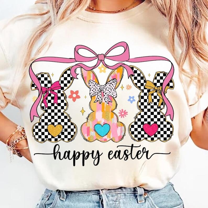Happy Easter Coquette T-shirt, Retro Bunny, Easter Coquette, Brushstroke Girl Hoodie, Sweatshirt | TeeBloomCo.com