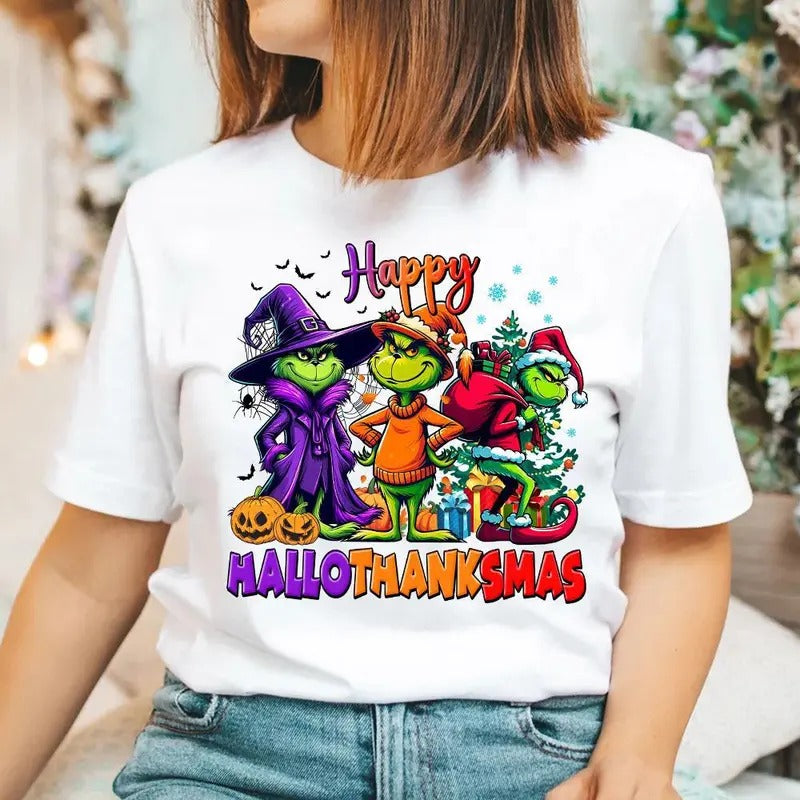 Happy Hallothanksmas Shirt, Halloween Shirt, Thanksgiving Shirt, Trendy Christmas Gift Hoodie, Sweatshirt | TeeBloomCo.com