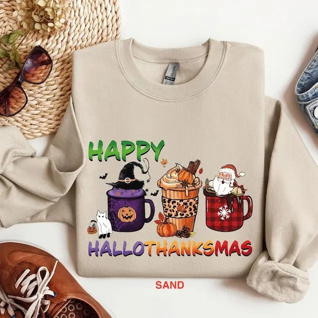 Happy Hallothanksmas Sweatshirt, Hallothanksmas Shirt, Halloween Sweatshirt, Halloween Gift For Woman, Christmas...
