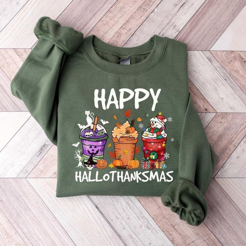 Happy Hallothanksmas Sweatshirt, Hallothanksmas Shirt, Holiday Season Sweatshirt, Pullover Hoodie | TeeBloomCo.com
