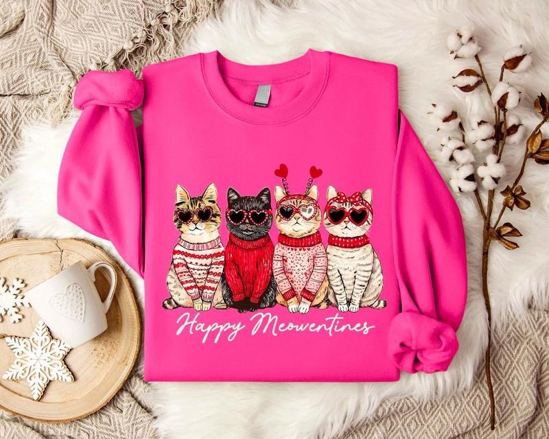 Happy Meowentines Sweatshirt, Funny Valentines Shirt For Cat Lovers, Cat Mom Valentines Sweatshirt, Valentines Cat Shirt,...