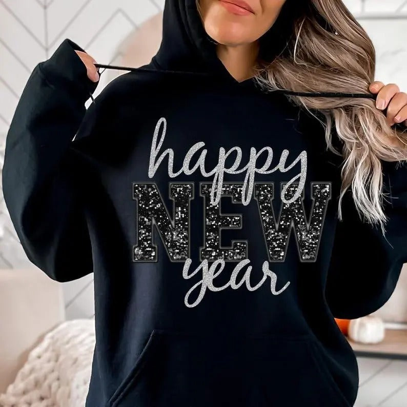 Happy New Year  Sweatshirt, Hoodie, T-Shirt| Holidays, New Year, Sequins, Glitter | Instant Sublimation Download |...