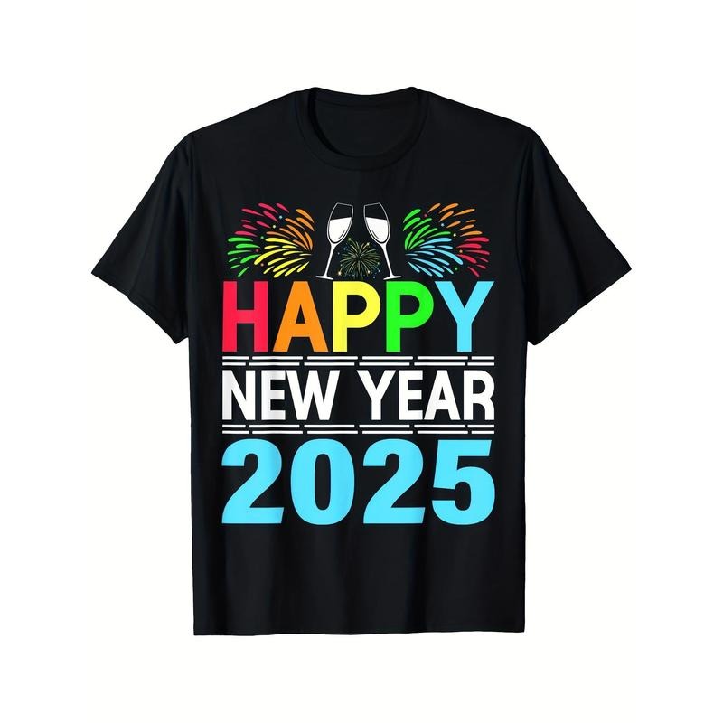 Happy New Year 2025 New Year's Eve Party - Fun 2025 New Year's Eve T-Shirt Sports Black Casual Suit Short Sleeve T-Shirt...