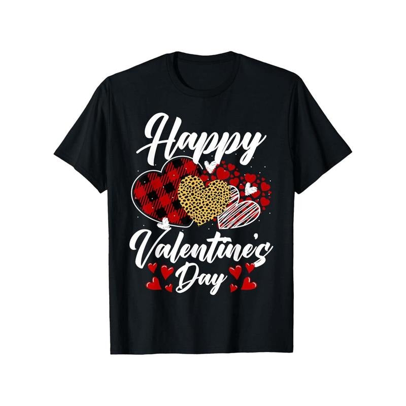Happy Valentine'S Day Hearts with Leopard Plaid Valentine T-Shirt made in usa Hoodie, Sweatshirt | TeeBloomCo.com