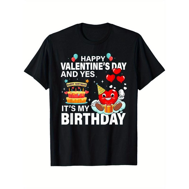 Happy Valentine'S Day and Yes It Is My Birthday Men'S T-Shirts, Funny Valentine'S Day Novelty Graphic Printed Tee, Short...