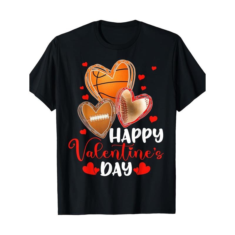 Happy Valentine's Day Basketball Baseball Football T-Shirt-100%cotton-220g made in usa Hoodie, Sweatshirt | TeeBloomCo.com