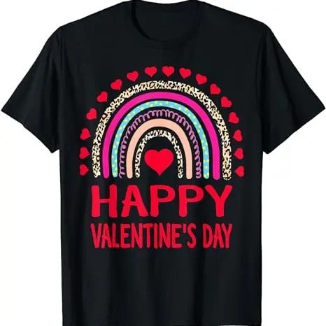 Happy Valentines Day Leopard Rainbow for Girls, Womens T-Shirt, Valentines shirt, Heart Sweatshirt, Funny Valentines Tee,...