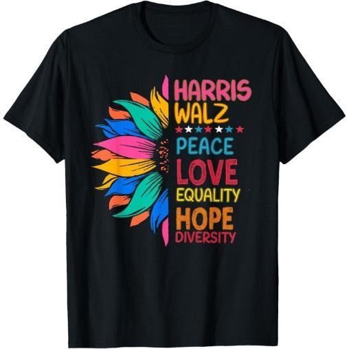 Harris Walz Peace Love Equality Hope Diversity T-Shirt made in usa Hoodie, Sweatshirt | TeeBloomCo.com