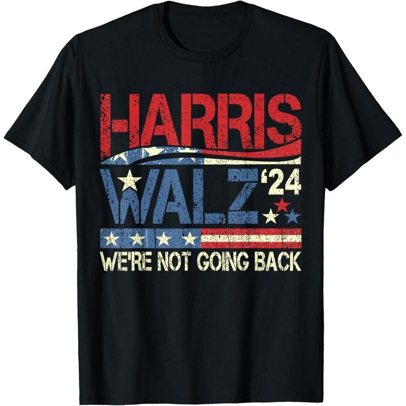Harris Walz We're Not Going Back T-Shirt black - M Hoodie, Sweatshirt | TeeBloomCo.com