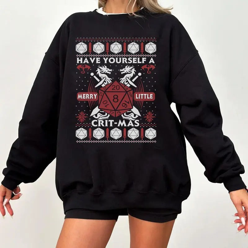 Have Yourself A CritMas Sweatshirt, Dungeons and Dragons Christmas Sweater, Merry Critmas Hoodie, DnD Shirts, DnD...