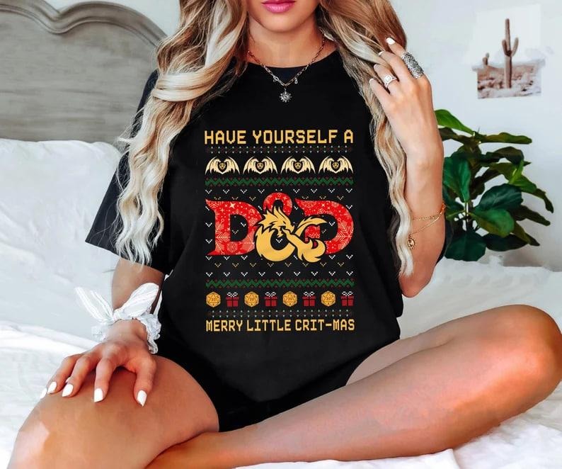 Have Yourself a Merry Little Critmas DnD Ugly Sweater Shirt, D&D Ugly Christmas Sweater Gift, Dungeon Master Christmas...