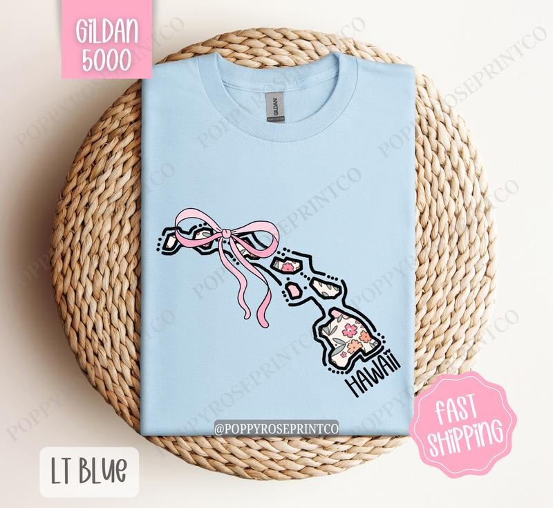 Hawaii Gildan T-shirt, Cute Hawaii State Shirt, Hawaii Floral Bow Tee Hoodie, Sweatshirt | TeeBloomCo.com