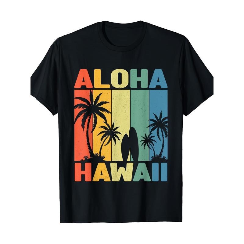 Hawaiian Aloha Palm Surfboard Summer Fun T-shirt -100% cotton Made in USA Hoodie, Sweatshirt | TeeBloomCo.com