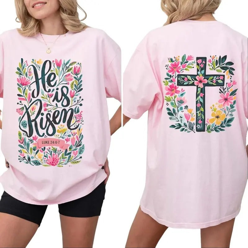 He Is Risen Easter Shirt, Floral Easter Tshirt, Jesus Easter Shirt, Easter Shirt For Women, Easter Gift, Christian Gift,...