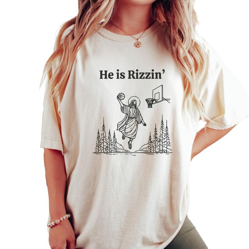He Is Risen Funny Easter Shirt, Jesus Playing Basketball, Retro Y2k Christian Faith Religious Graphic Tee, Christian...