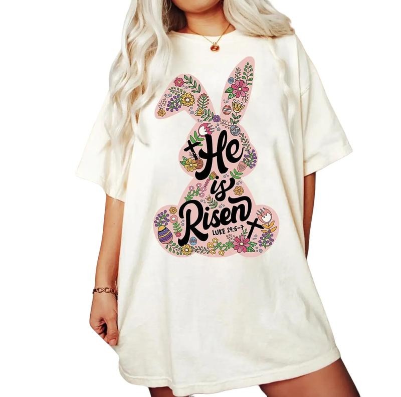 He Is Risen Tee, Funny Matthew 28:6 Shirt, Retro Easter Gift Shirt, Easter Bible Verse, Easter Bunny Shirt, Gifts For...