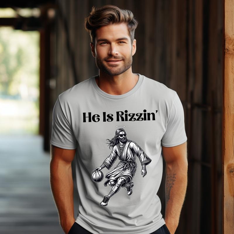 He Is Rizzin' Basketball - Funny Easter Day Shirt - Jesus Basketball Easter Shirt -Funny Meme Jesus Shirt