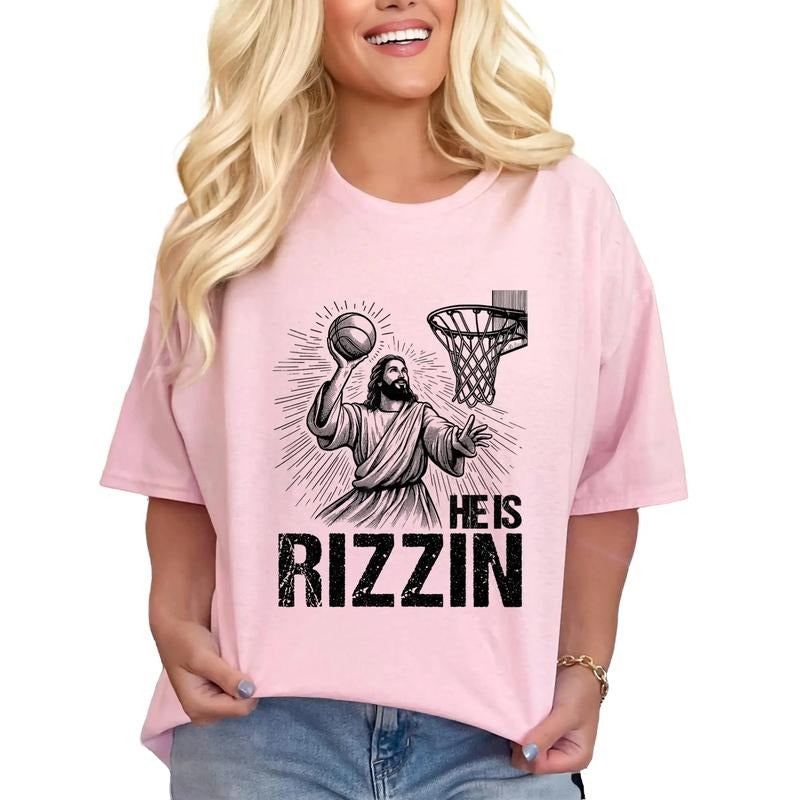 He Is Rizzin Basketball Jesus Shirt, He Is Rizzin Shirt, Funny Jesus Shirt, Humor Easter Shirt, Christian Easter Shirt,...