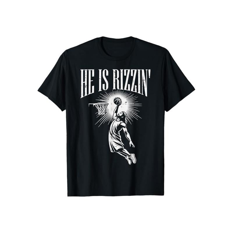 He Is Rizzin Christian Shirt Casual Style Crew Neck Short Sleeve T-Shirt Tops Trendy for Unisex, Perfect Gift Hoodie,...