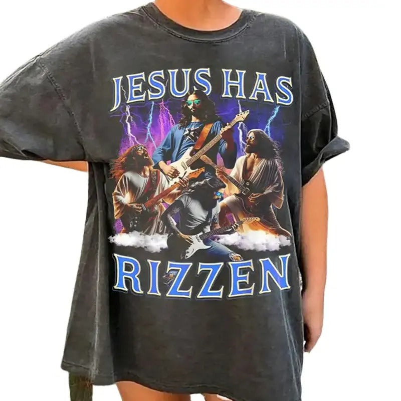 He is Rizz.in Jes.us Rocks on Electric Guitar Jes.us Has Rizz.en Shirt, Funny El Hoodie, Sweatshirt | TeeBloomCo.com