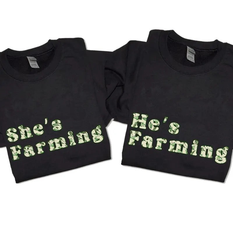 He's Farming - She's Farming Watercolor Tropical Pattern Unisex Crewneck Sweatshirt T-Shirts, Hoodie | TeeBloomCo.com