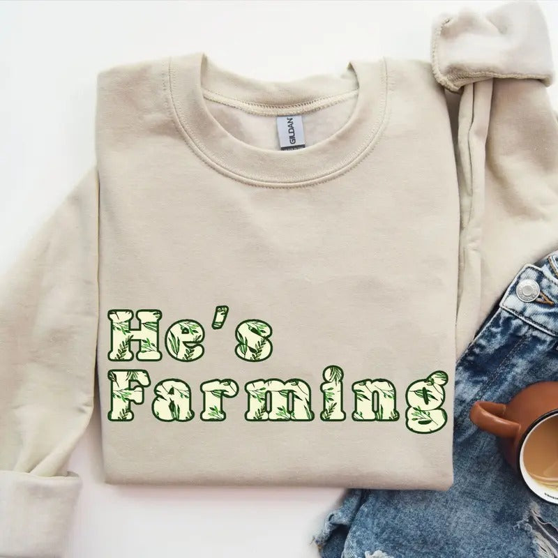 He's Farming Watercolor Tropical Pattern Unisex Crewneck Sweatshirt, Farm Shirt Hoodie | TeeBloomCo.com