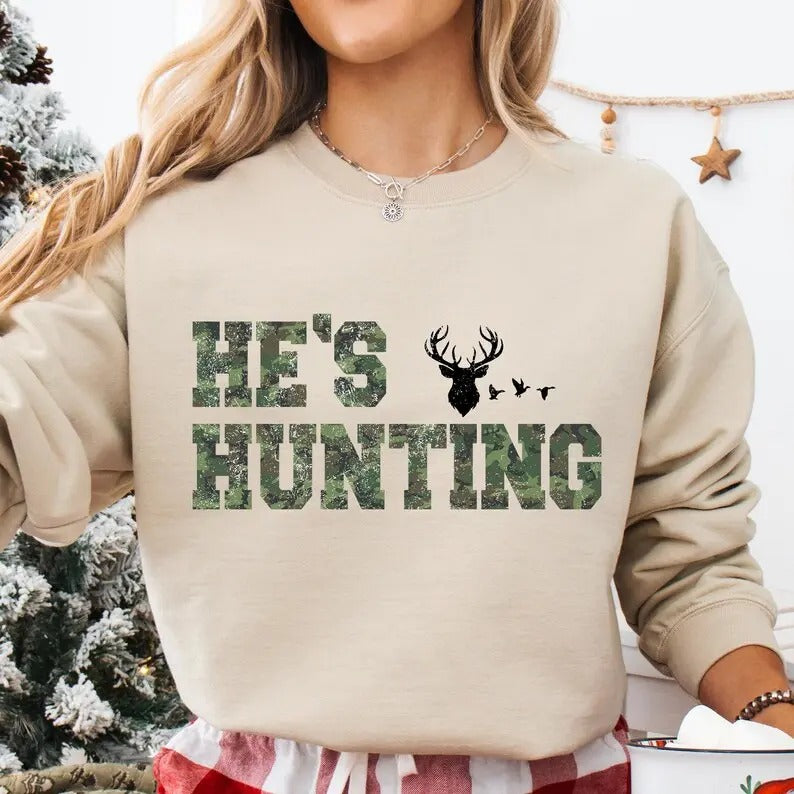 He's Hunting Bundle, Camo Design, Hello Hunting Season, Coquette Bow Hunting Tee Shirt, Sweatshirt, Hoodie Unisex
