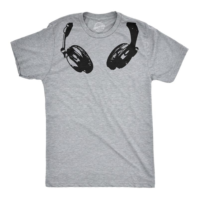 Headphones Around The Neck T Shirt Cool Music Rock and Roll DJ Tee Mens Funny T Shirts Cool Tees Soft Stylish Casual...