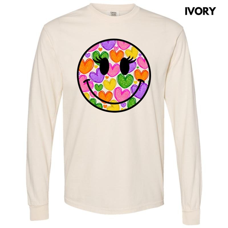 Heart Filled Happy Face Long Sleeve Comfort Colors T-Shirt 'NLB' Hoodie, Sweatshirt | TeeBloomCo.com