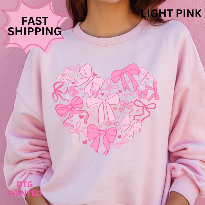 Heart Shape Bow Valentines day Crewneck ~ Sweatshirt Unisex Apparel Relaxed Fit Printed in the USA Clothing Womenswear...