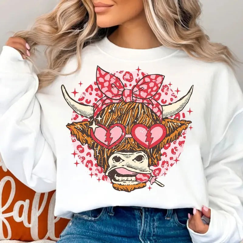 Heifer Valentine Shirt, Highland Cow Love Crewneck, Western Country Valentine's Day Sweatshirt, Trendy Holiday Sweater Hoodie