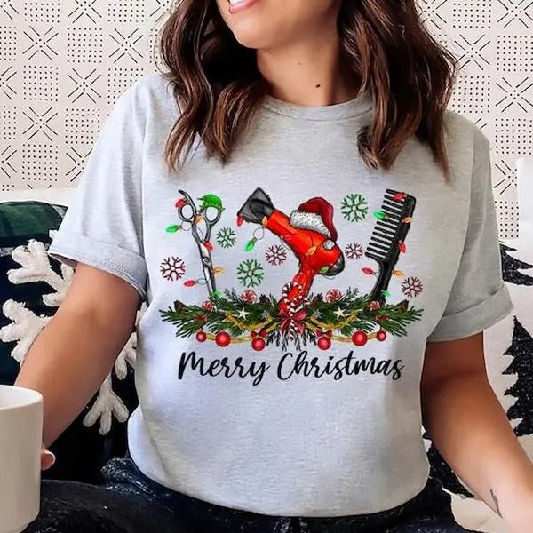 Merry Christmas Hairstylist 100% Cotton T-shirt - Unisex Style - Gift for Him/Her t shirt Hoodie, Sweatshirt | TeeBloomCo.com