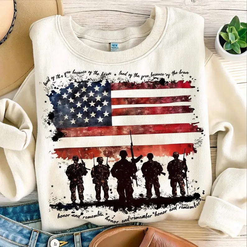 Land Of The Free Unisex Crewneck Sweatshirt/T-Shirt, Veterans day, 4th Of July, For Him/Her, Unisex Style, 100% Cotton,...