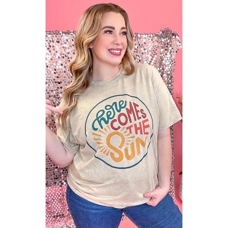 Here Comes the Sun Mineral Washed Shirt Hoodie, Sweatshirt | TeeBloomCo.com
