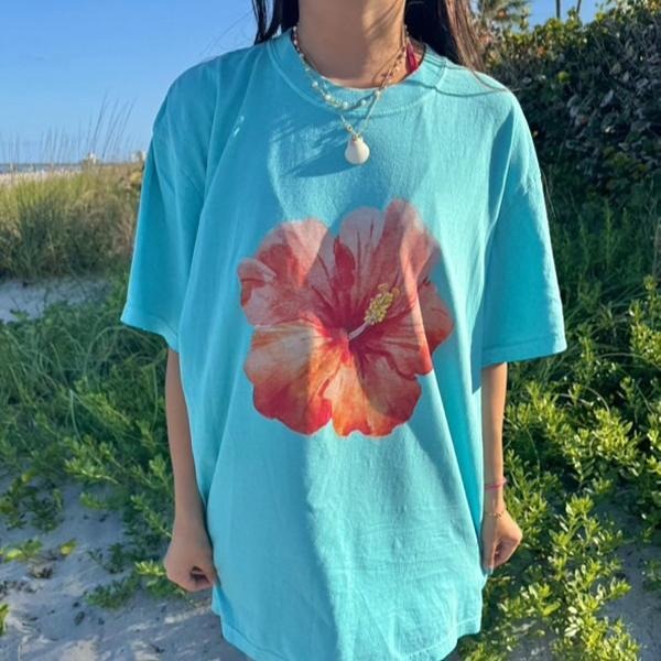 Hibiscus flower Graphic Beach Shirt ~ Unisex Apparel Relaxed Fit Printed In The USA Clothing Womenswear Casual Comfort...