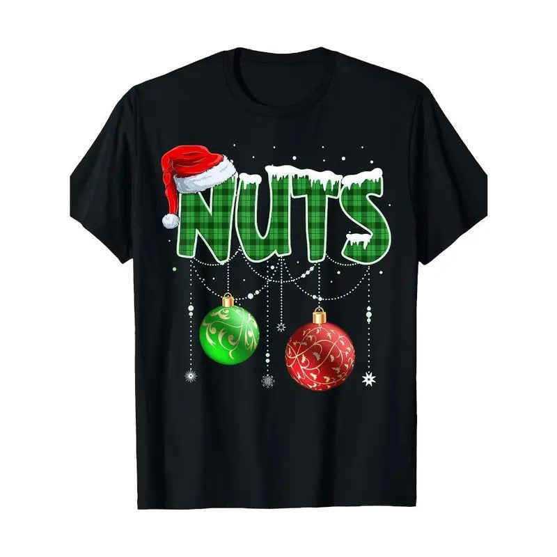 High quality everyday wear men's crewneck T-shirt, Chestnut matching Family Fun Chestnut Christmas Couple T-shirt Made in...