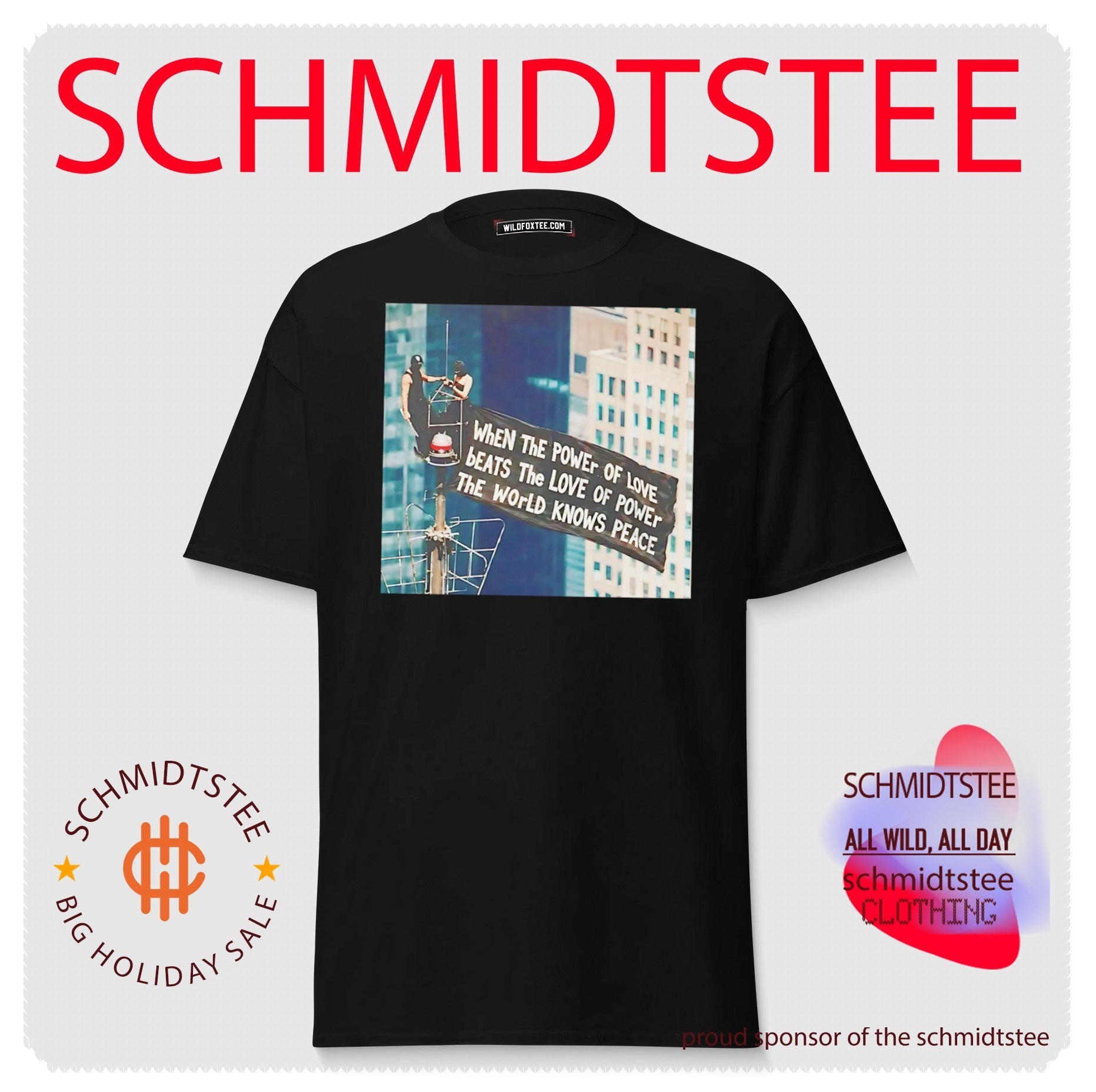 High rise building when the power of love beats the love of power the world knows peace shirt